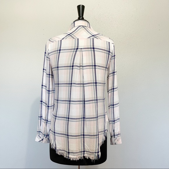 Cloth & Stone plaid soft pink button down Frayed hem xs - Picture 2 of 7
